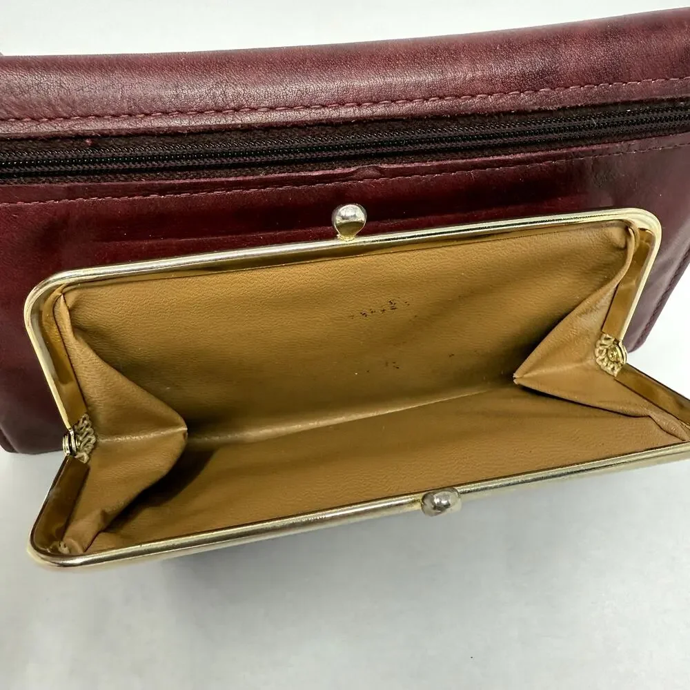 Vintage Rolfs Burgundy Leather Card Slot Wallet Coin purse Checkbook Clasp Lock